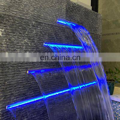 Acrylic Water Wall Blade Curtain Feature Sheer Descent Stainless Steel Fountain Cascade Outdoor Swimming Pool Waterfall