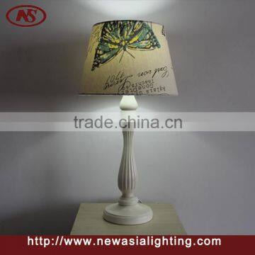 kid white wood table lamp butterfly pattern fabric lamp shade