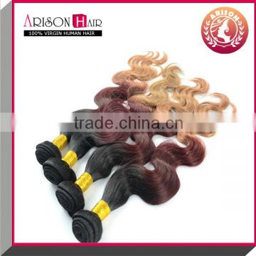 2015 hot sale fasion Malaysia 3 tone color ombre bundles 100% remy human hair extension