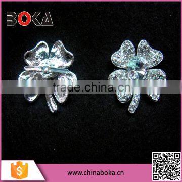 BOKA Silver Alloy Metal Four Leaf Clover Shoe buckle With Crystal Rhinestones, Rinestone Clover Shoe Buckles