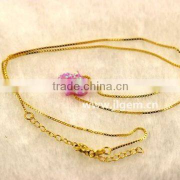 Synthetic 8*10mm Bubble Gum Opal Hamsa Shape 18K Plated Chain 925 Sterling Silver Necklace photo-6