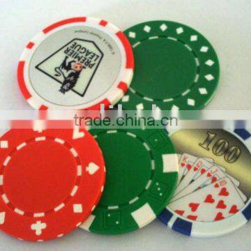 Poker chip with stickers