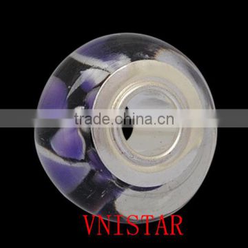 Vnistar silver plated single core broadside purple glass beads with light purple flowers PGBW006, size in 6*12mm