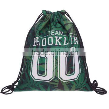 China Supplier 3D Full Print Team Weed Calico Gym Sack Drawstring Bag