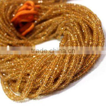 HANDMADE NATURAL CITRINE 3-4MM ROUNDEL FACETED LOOSE BEADS STRAND