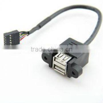 Bulkhead Dual Mount Panel USB 2.0 A Female to Dupont 2.54mm 2*5P Housing Cable