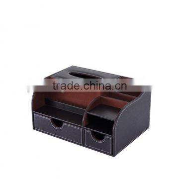 Hot sale all kinds of brown PU/ faux leather desk organizer stationery box