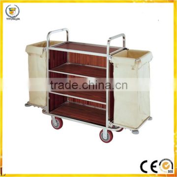 in guangzhou stainless steel&wood Multi-functiion Cleaning Service Trolley, Hotel Room Housekeeping Maid Carty cleaning trolley