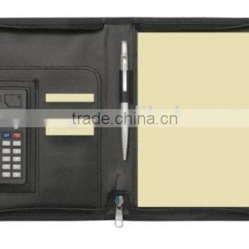 Leather Cover A5 Size Zip Folder With Notepad
