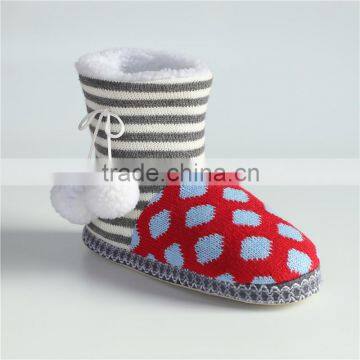 Ladies slipper knit boots with pompom