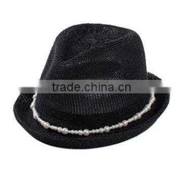 Korean Style Head Accessories Paper Straw Hats Women Pearl Fedora Hat photo-5