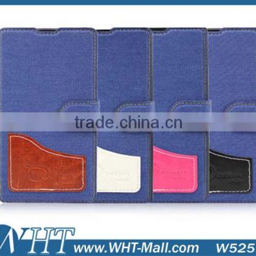 for XiaoMi Mi3 Wallet Stand Cover Folio Jeans Leather Case with Built-in Card Slot Factory Price