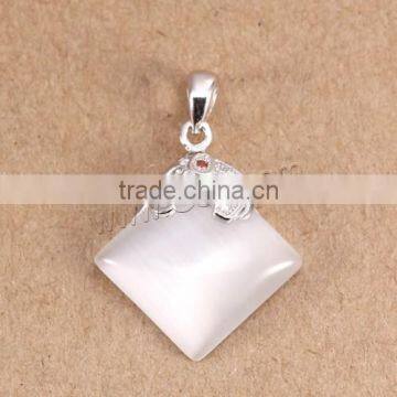 White 925 Sterling Silver Cats Eye Pendants