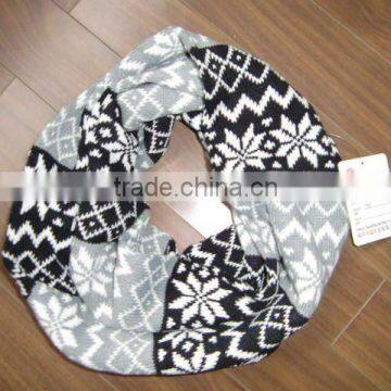 loop scarf with snowflake pattern