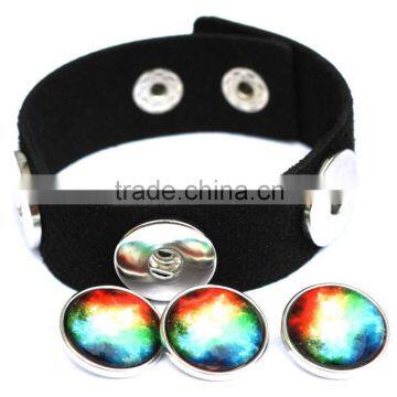 Wholesale Glass Nebula - Galaxy Space - Novelty Leather Metal Cuff Buttons Bangle Bracelet