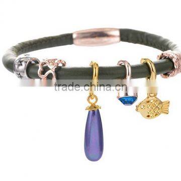 2016 ED033 Endless black leather bracelet with DIY endless charms