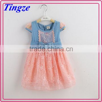 2015 Summer latest korean girls denim lace dress designs fashion kids jean skirts