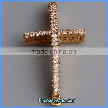 Wholesale Gold Plated Slim & CZ Rhinestone Sideways Cross Connectors MC-CZ02A