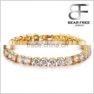 Gold Plated Round 4mm Cubic Zirconia crystal Tennis Copper Bracelet