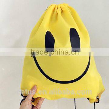 Fashionable drawstring nylon yelllow bag backpack