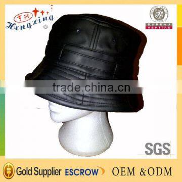 Stylish black leather bucket hats