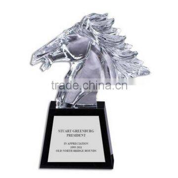 Glass factory crystal horse head with black base for horse race