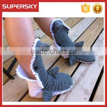 A-198 warmer indoor shark slipper socks indoor animal bootie slippers crochet shark booties socks