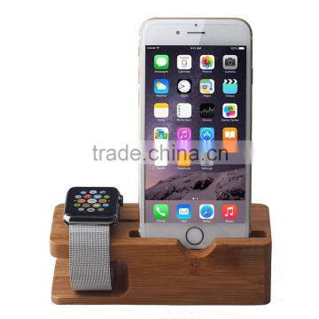 Bamboo Stand 2 in 1 Charging Dock Station Holder for Apple Watch/iphone 6 plus 3.5-5.5inch phone