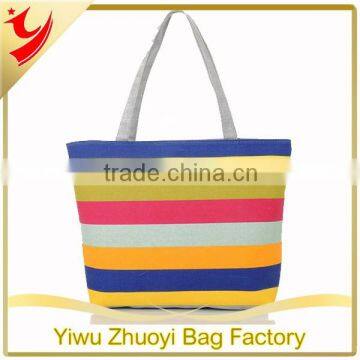 High Quality Striped Canvas Lady Shoulder Tote Bag photo-5
