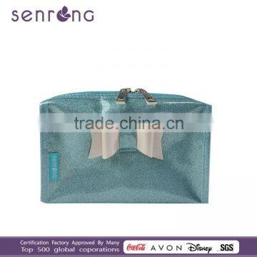 2015 hot promotion blue PVC cosmetic bag with butterfly ,blue PVC make up pouch for wholesale