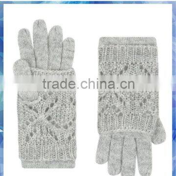 pale grey shanghai pointelle knit 3 in 1 gloves for ladies