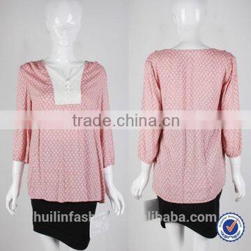 summer new korean lace in front printed long-sleeved chiffon shirt