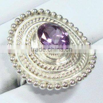 925 Stelring Silver Purple Amethyst Semi Precious Stone Ring