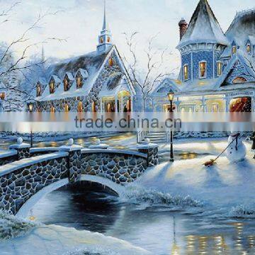 Hot selling beautiful winter snowing landscape rhinestone painting