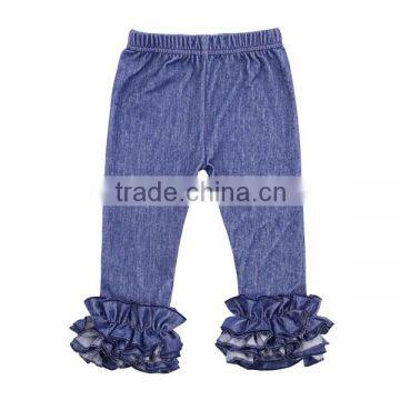 New item girls blue jeans pants girls tight ruffle pants kids denim legging icing baby pants denim icing pants