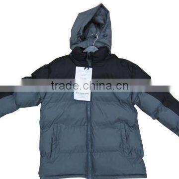 Apparel stocks Mens Padded Polyester Warm Jacket with Hoody