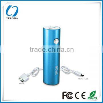 Round tube metal 2200mah powerbank for smartphone