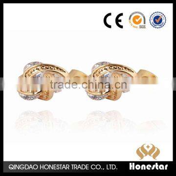 Elegant Gold Plated Huggie Hoop Warp Flowe Inlay Round Zircon Stud Earrings