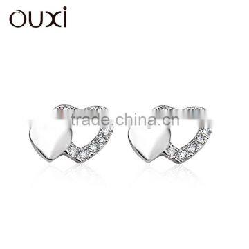 OUXI fashionable double heart ear stud Valentine's gift crystal jewelry Y20214