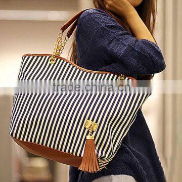 Fashion Stripe Canvas Women Tote Bag