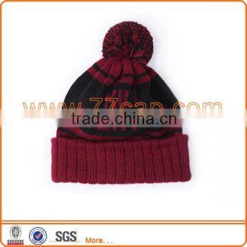 pom pom embroidery knitted winter hat with braid