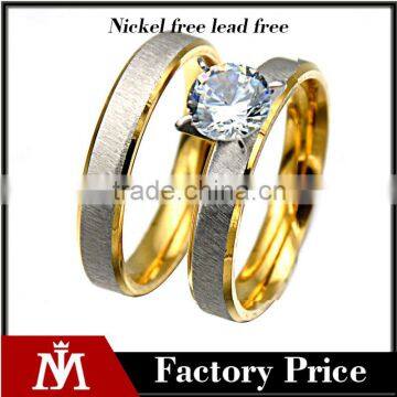 2017 Luxury Stainless Steel Diamond Wedding Band Gold Plated New Design Finger Ring for Lover