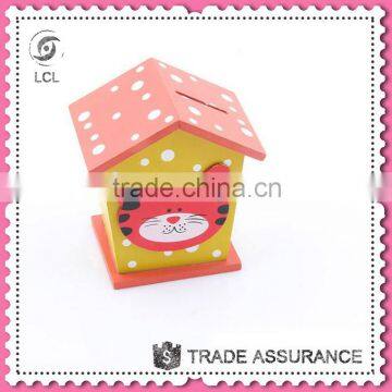 Money saving box for kids, wooden house shaped money box