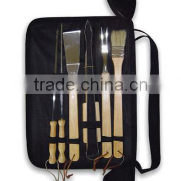 Mirror polishing comfortable grip handle bbq tool set with nylon carrying case apron design bag bbq