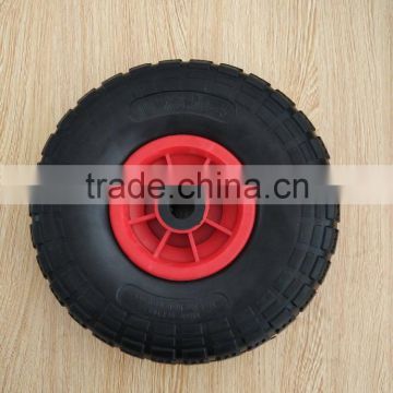 hot sale durable red plastic rim 10"x3.50-4 PU wheel