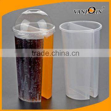 Wholesale 24oz PP Split Two Compartment Cups Lover Sharing Cups for Cold Juice Packages photo-2