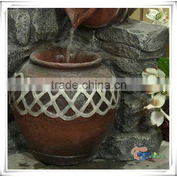 Beautiful Three Pots Rustic Garden Lighted Water Fountain photo-3