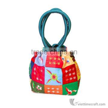 Embroidery Silk Handbag, Mini Brocade Fabric Bucket Handbag, Ethnic Handicraft Souvenirs From Vietnam photo-3