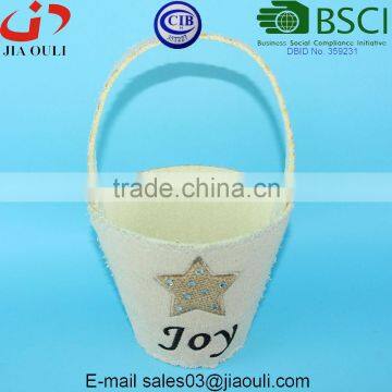 Fabric Planter With Handle and Linen Cover, Felt Basket for Flowers photo-2