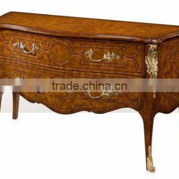 Exquisite Handmade French Versaille Solid Wood Bombe Chest Painted with Brown Lacquer and with Golden Brass Decor BF12-04254a